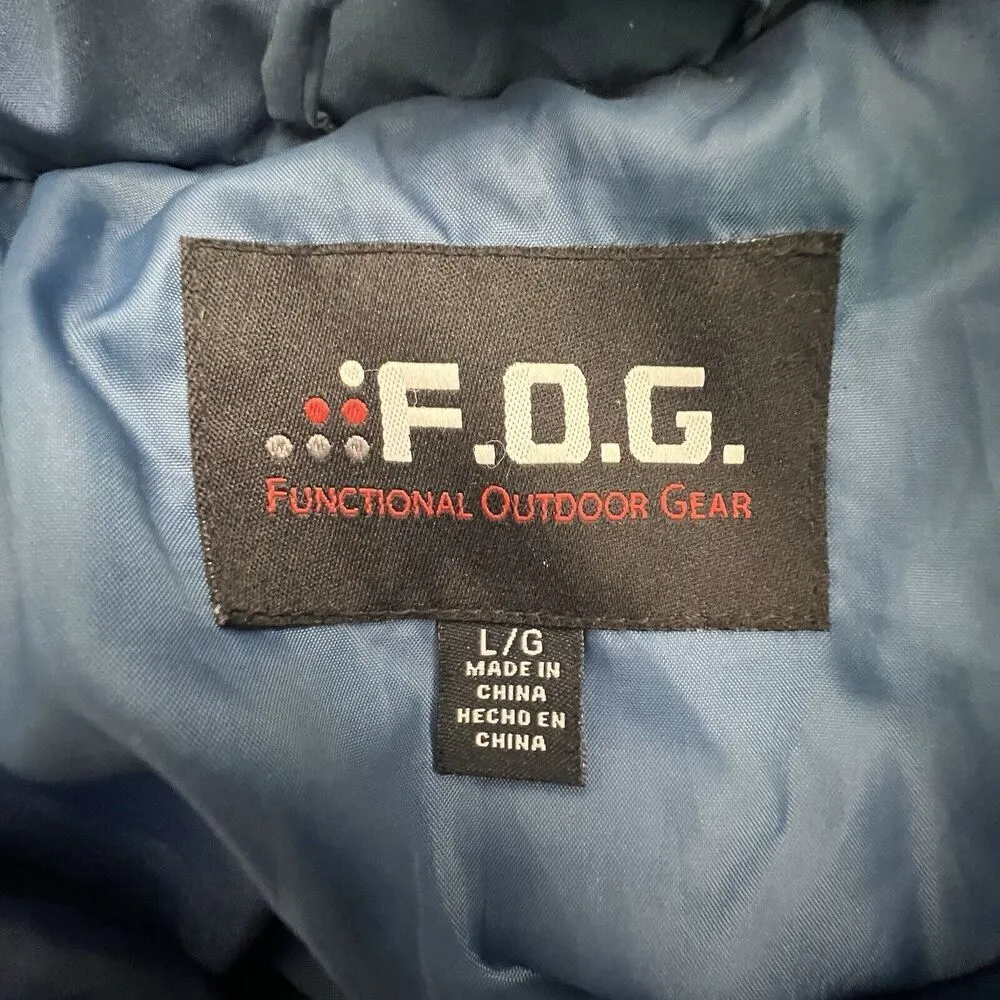 FOG Womens Belted Puffer Coat with Hood Adult Long Sleeve blue size L Size L - Image 3