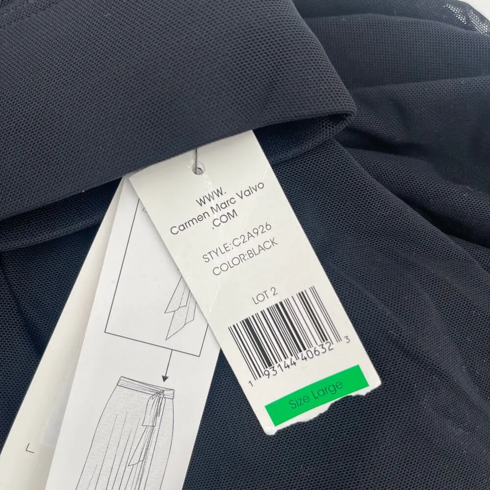 CARMEN MARC VALVO Swim Skirt Large Beach Cover-Up Sheer Slits Pull On Tie Waist - Image 10