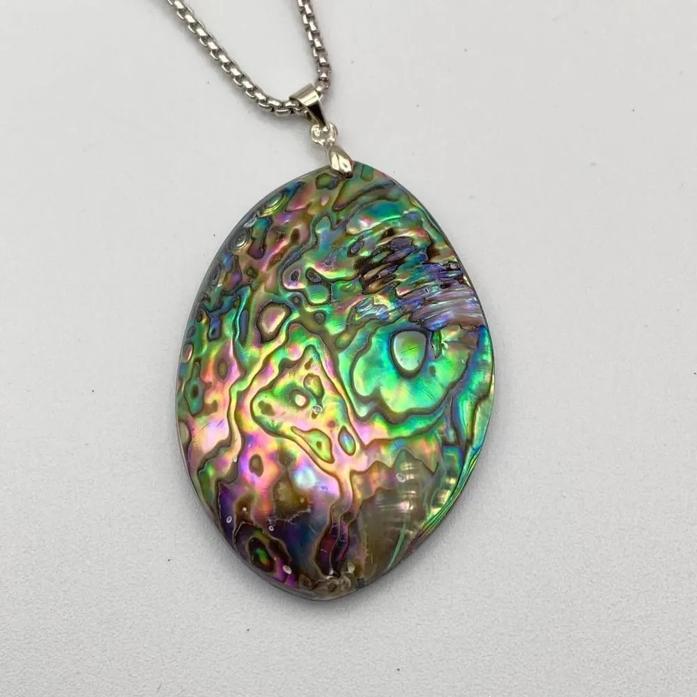 Large Mermaid Abalone Shell Necklace On Stainless Steel 20" Rounded Box Chain - Image 4