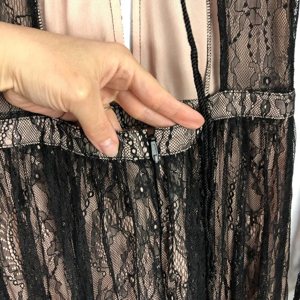 Whyte Eyelash Skirted Maxi Black Lace Sheer Romper Deep V - Image 13