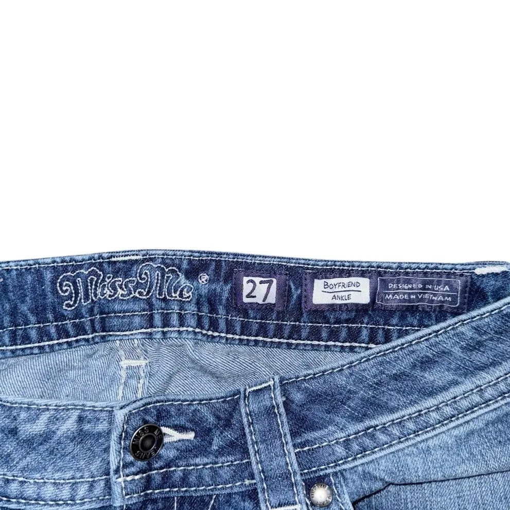Miss Me Boyfriend Jeans Size 27 Distressed Mid Rise Ankle Medium Wash y2k 2000s - Image 7