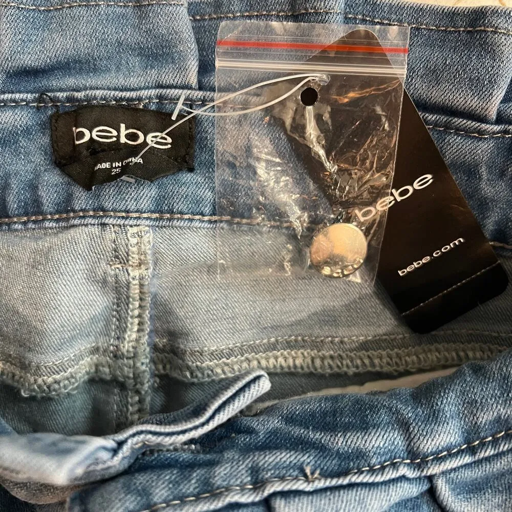 Bebe Lettuce Waist High Rise Self Tie Belt Skinny Leg Jeans Size 25 Waist NWT - Image 9