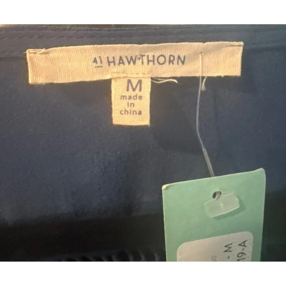 Stitch Fix 41 Hawthorn Desdemona Stitch Detail Silk Blouse Navy Blue Medium NWT - Image 3