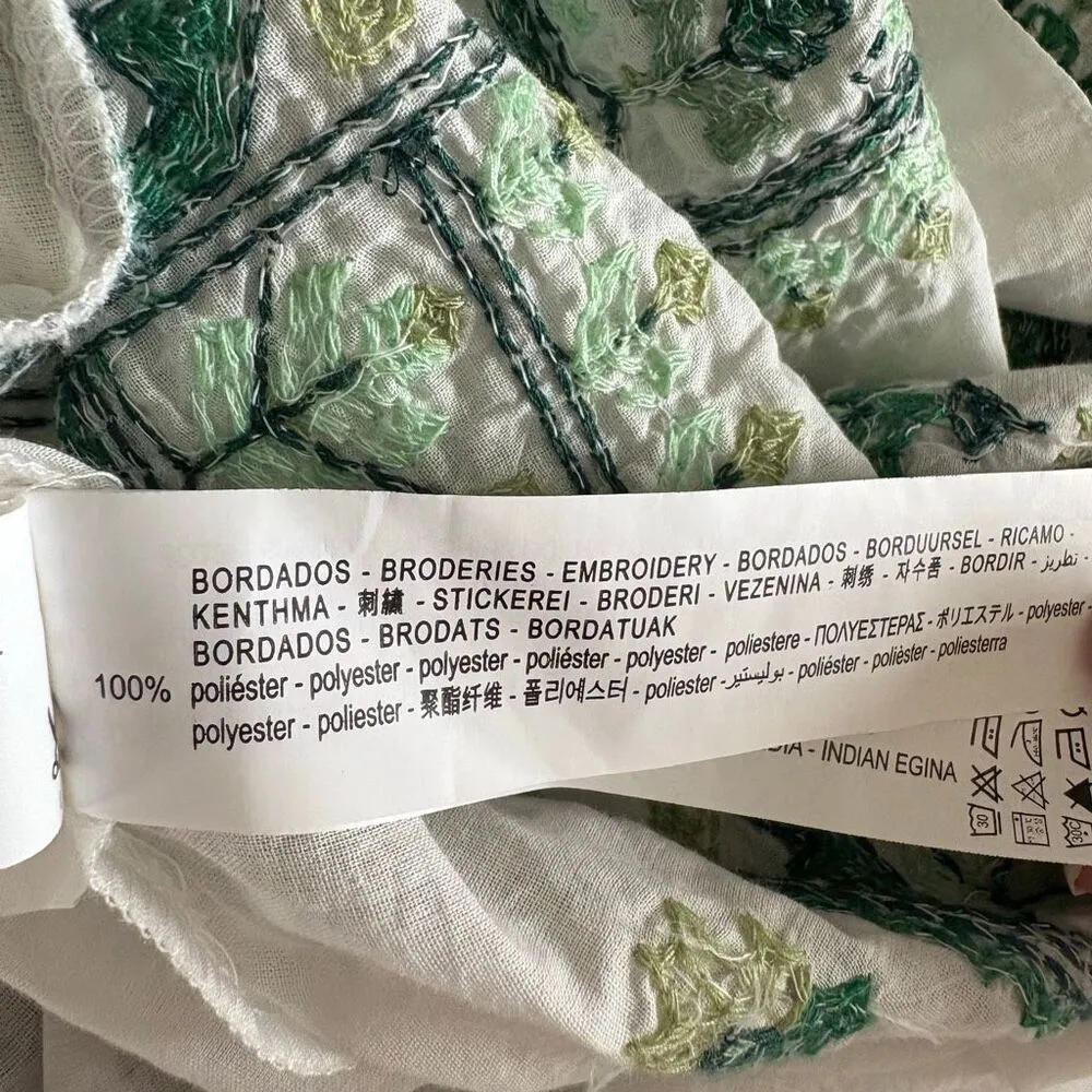 Zara White & Green Aztec Embroidered Tunic Shirt Dress size Coverup Boho - Image 8