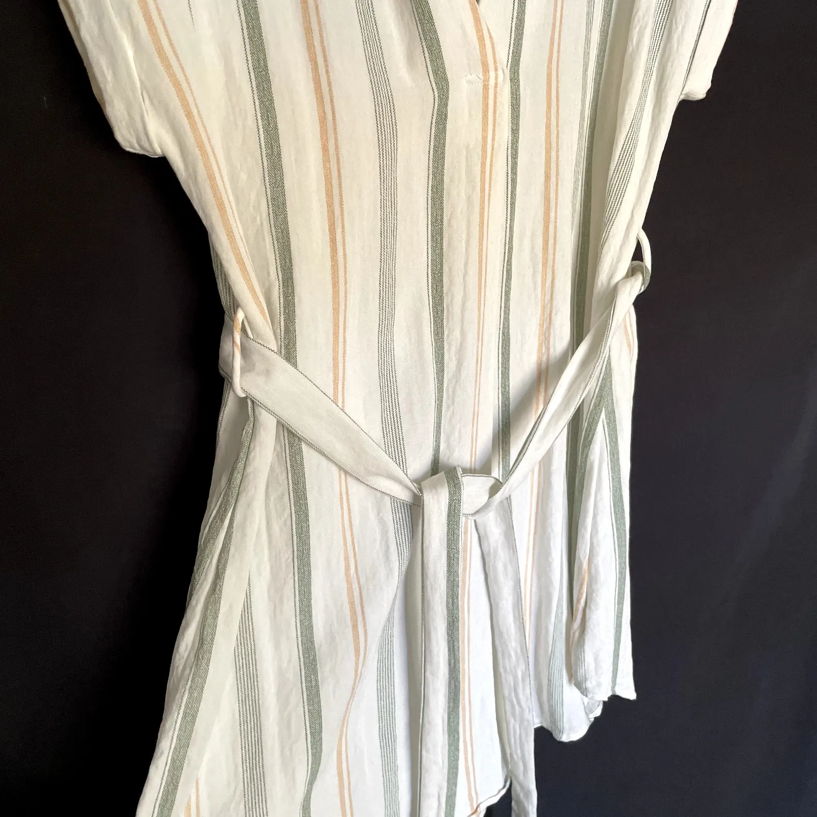 Mine green white orange striped beachy boho short sleeved sheath dress size M Size M - Image 4