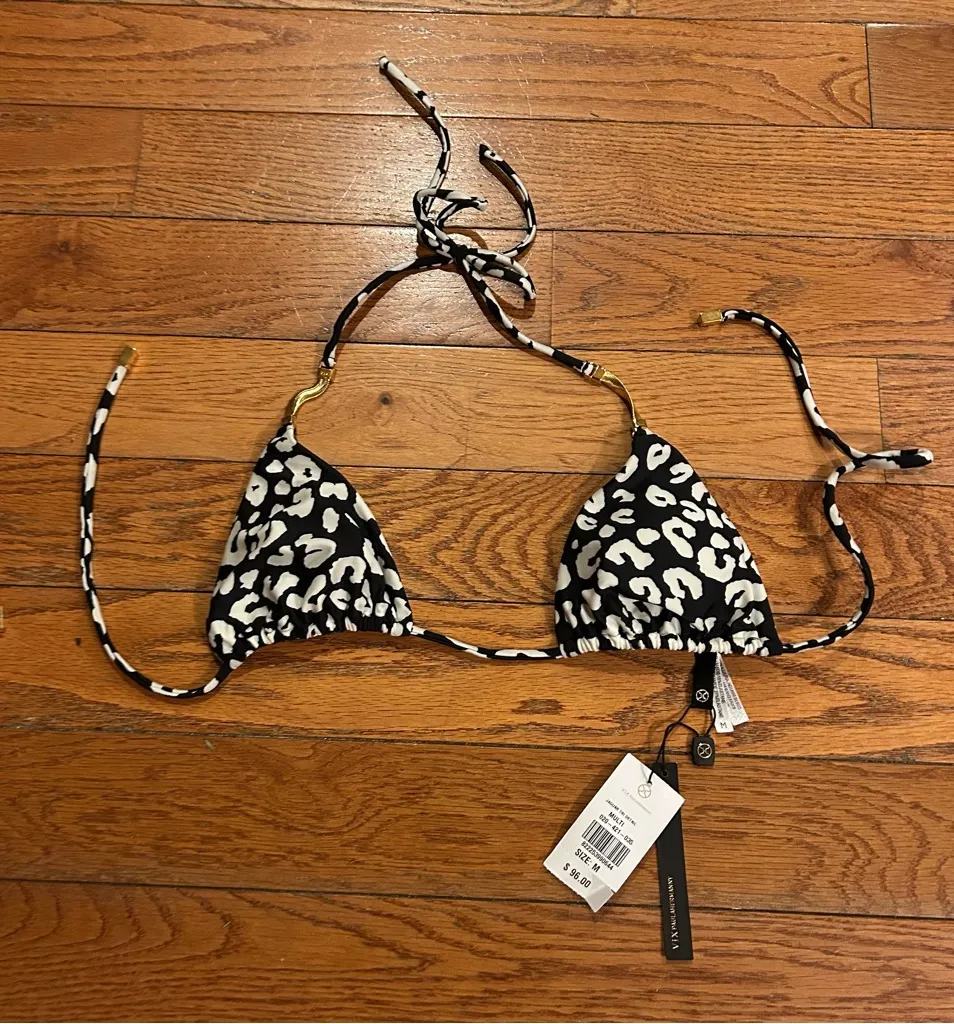 NEW Vix Paula Hermanny Jaguar Bikini Top Animal Print Leopard Black White Medium - Image 1