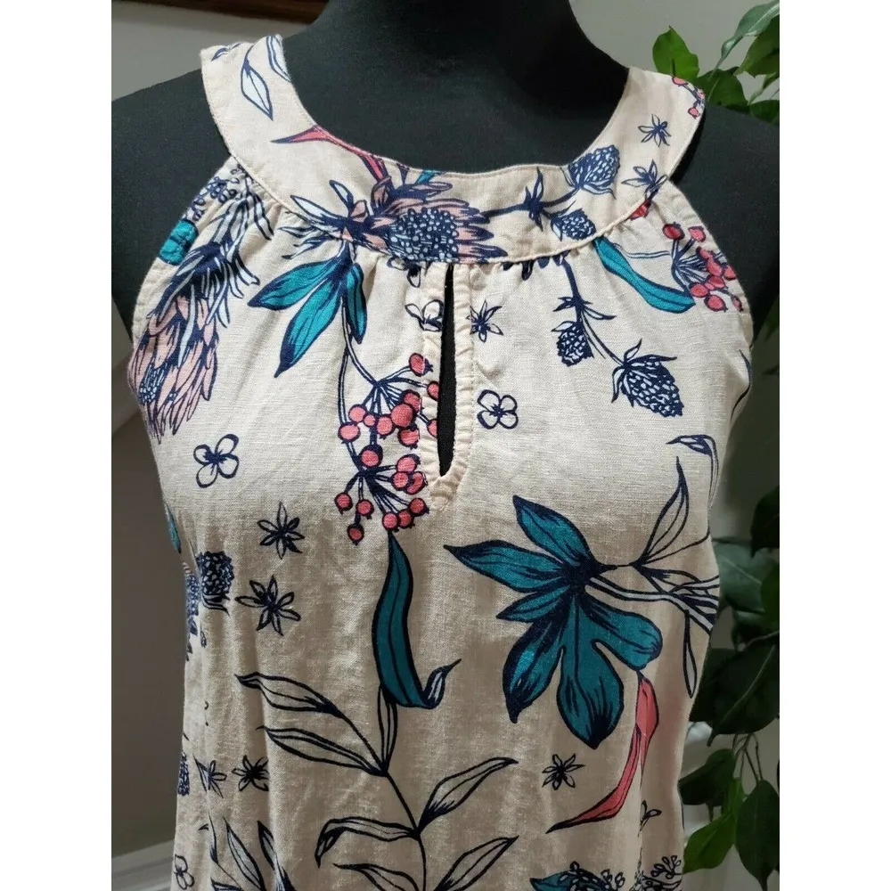 Rachel Ashwell Women Multicolor Linen Round Neck Sleeveless Knee Length Dress M - Image 5