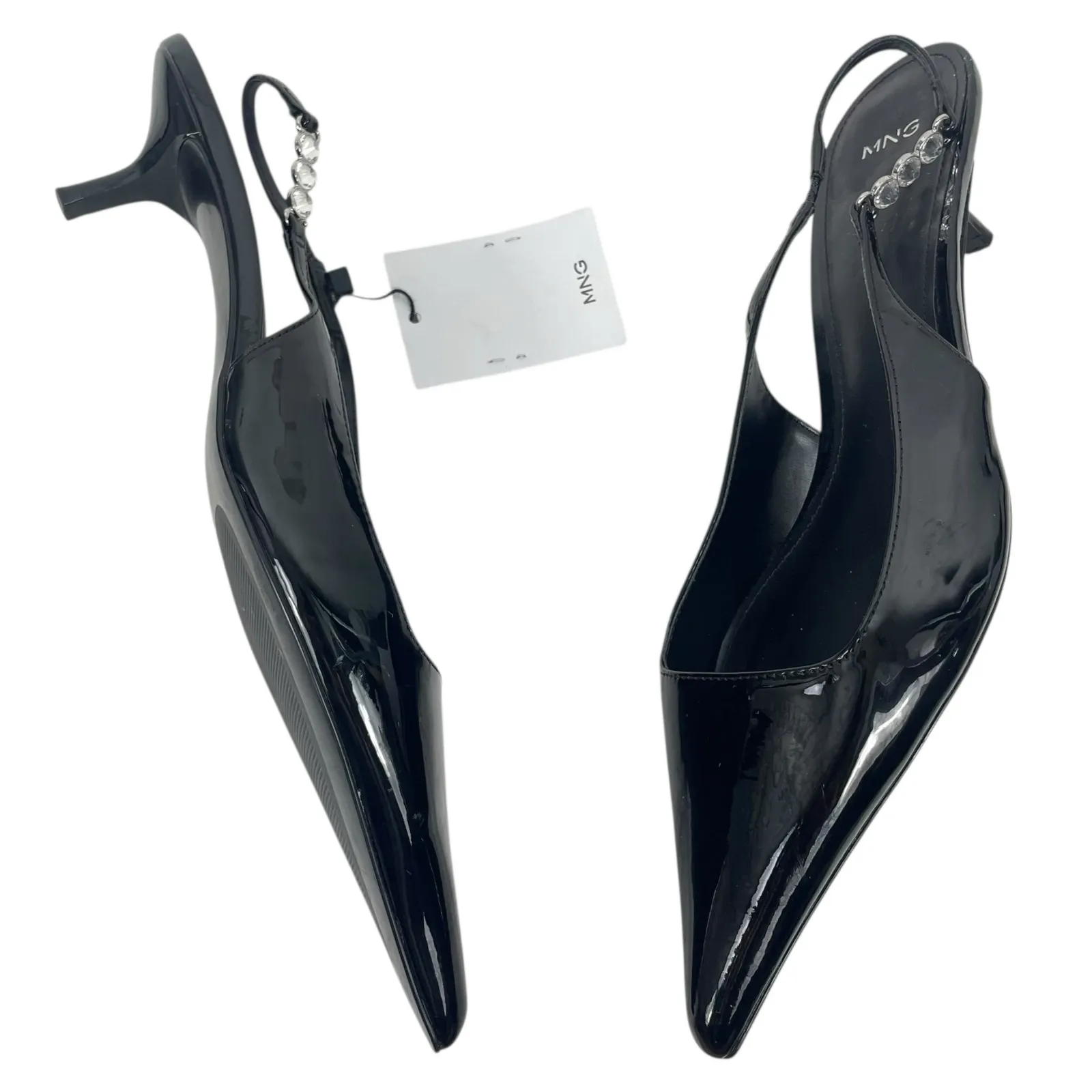 Mango MNG Rhinestone Slingback Kitten Heel Pump Black Size 40/ US 9 - Image 5