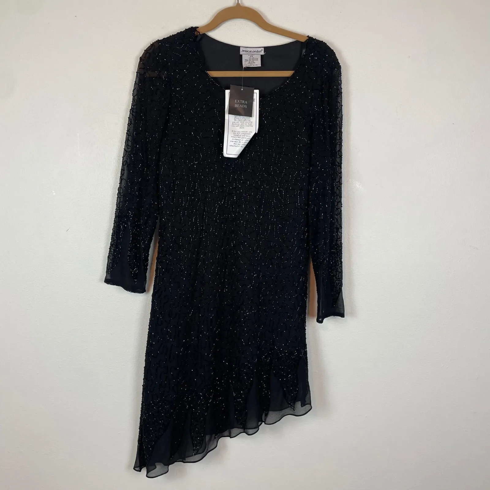 NOS VTG Jessica London Black Fully Beaded Sheer Sleeve‎ Cocktail Party Dress 16W - Image 2