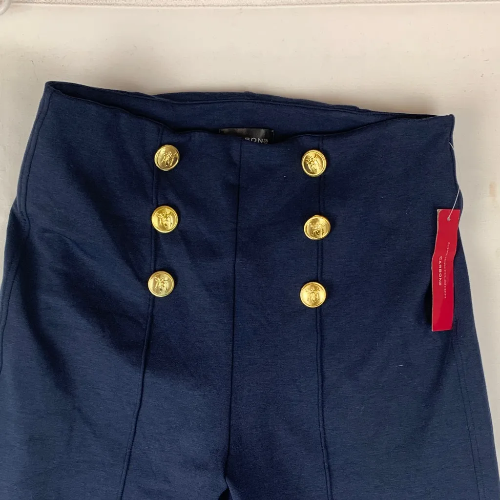 Carbon 38 size medium Navy sailor Pants high rise Gold Buttons business casual Blue - Image 5