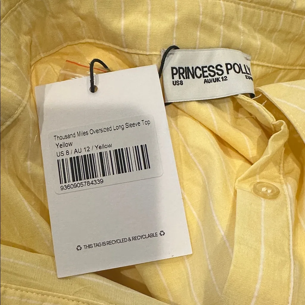 NWT Princess Polly Thousand Miles Oversized Long Sleeve Top Yellow Striped Sz 8 - Image 8