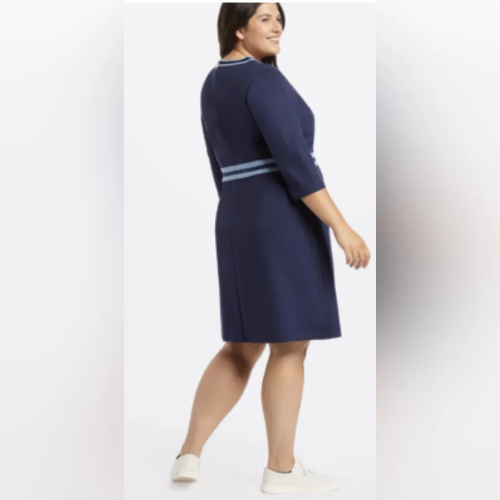 Draper James Solid Persley Ponte Dress Two Tone Navy Blue Striped , Size 2X - Image 2