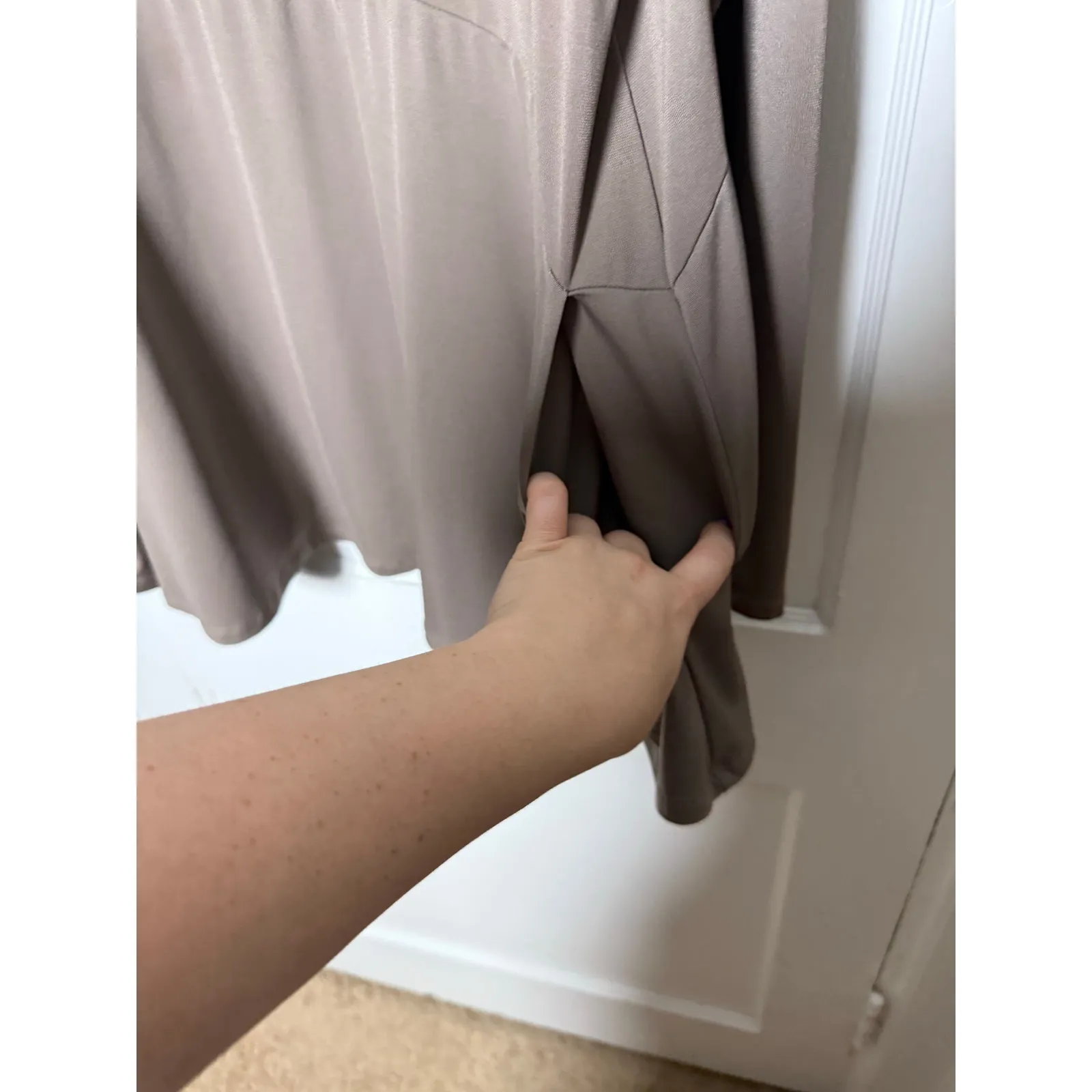 Joan Rivers Beige Stretch Oversized Boho Lagenlook Pocket Shirt Long Sleeve LG - Image 4