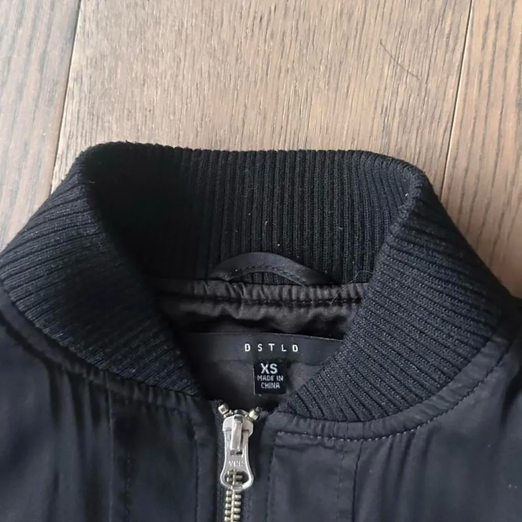 DSTLD BLACK 100% SILK BOMBER JACKET Size XS - Image 5