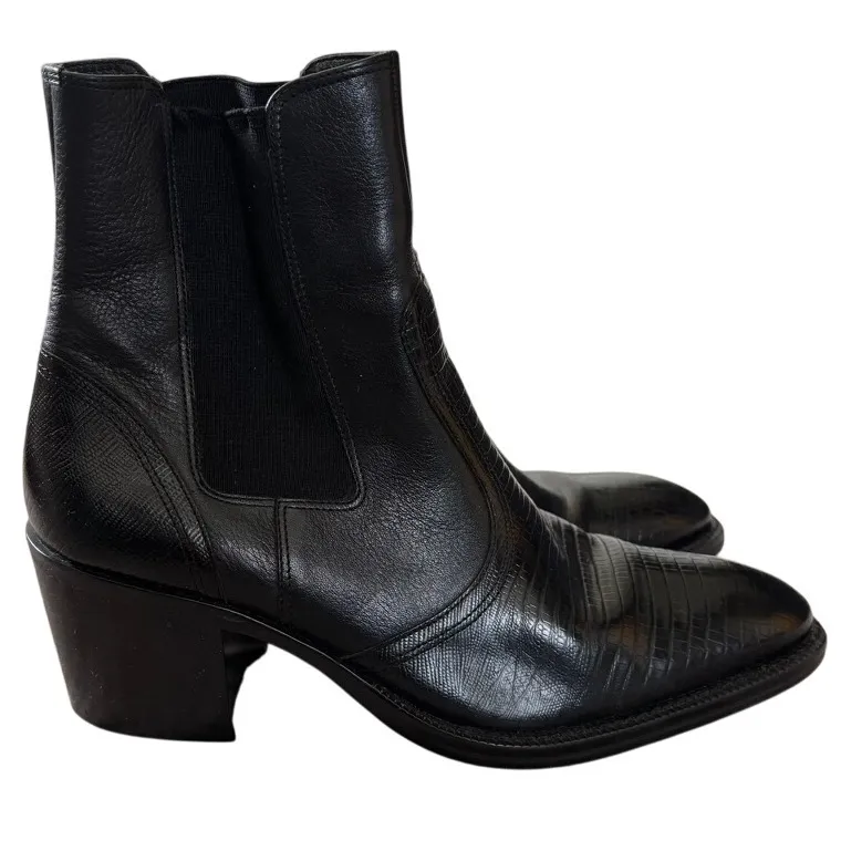 Hunt Club Cheyenne Chelsea Boots Sz 8.5 Black Leather Crocodile‎ Western Heeled - Image 4