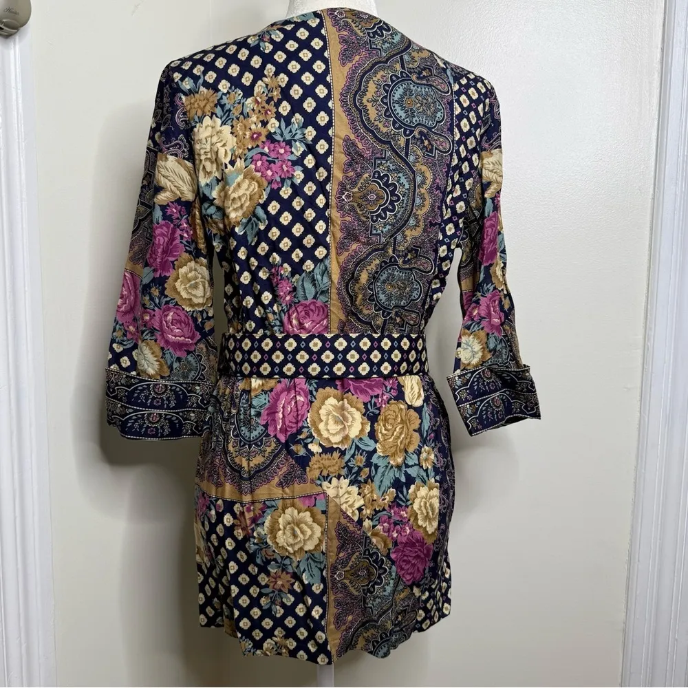 Vintage Lady Carol Petites Mixed Prints Open Front Jacket Dress w/ Belt Sz 10 Blue - Image 5