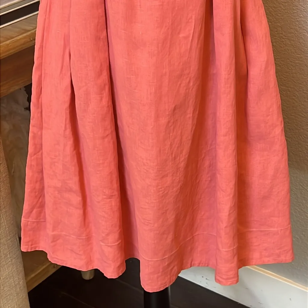 Gap Fit Flare Elegant Coral Sleeveless 100% Linen Dress Size 6 - Image 4
