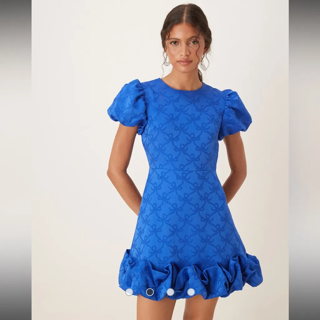 NWT Sister Jane Puff Sleeve Bubble Hem Mini Dress Size XS Blue - Image 2