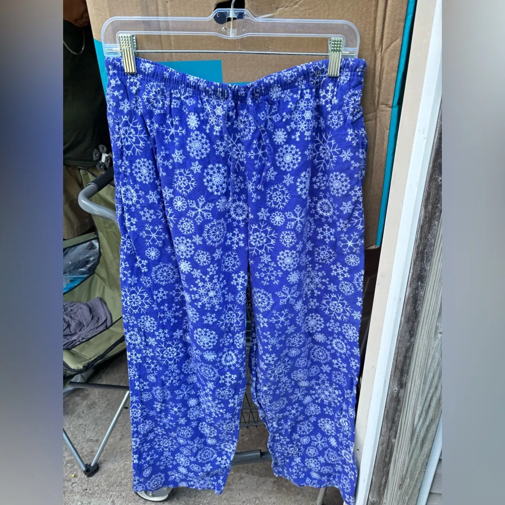 ADR Women ‘s Soft Warm Fleece Pajama Pants long Lounge Bottoms Royal Snowflake Blue Size M - Image 2