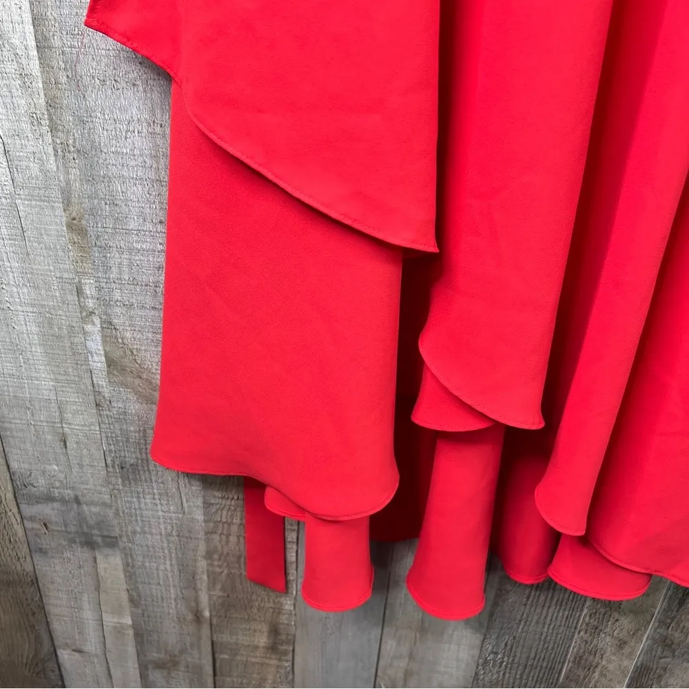 Anne Klein Sz 14 Red Flutter Sleeve Side Zipper Faux Wrap Dress w/Matching Belt - Image 8