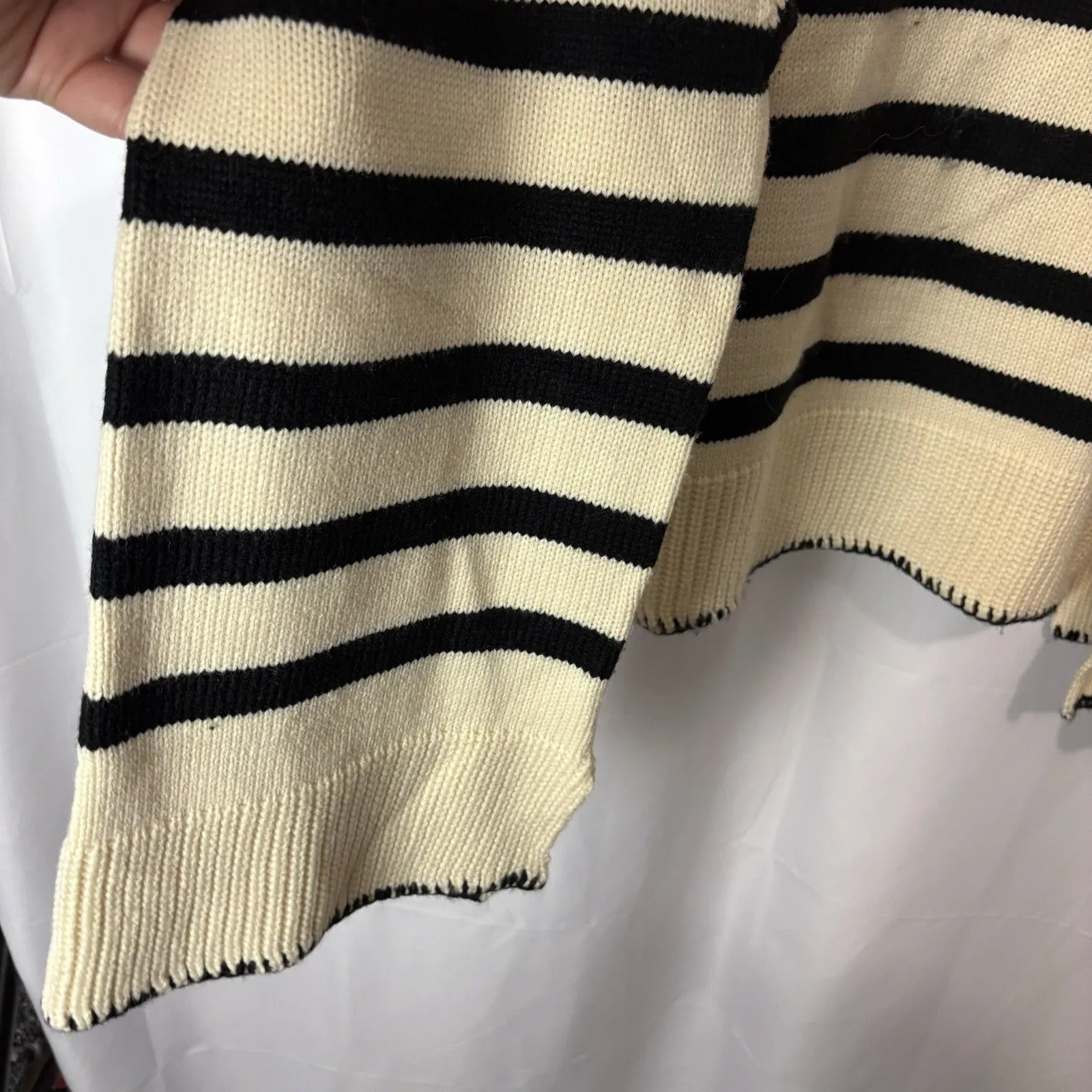 Unbranded Women’s Collared Polo Sweater Cream & Navy Stripe 2XL Nautical Boho Blue Size 2X - Image 8