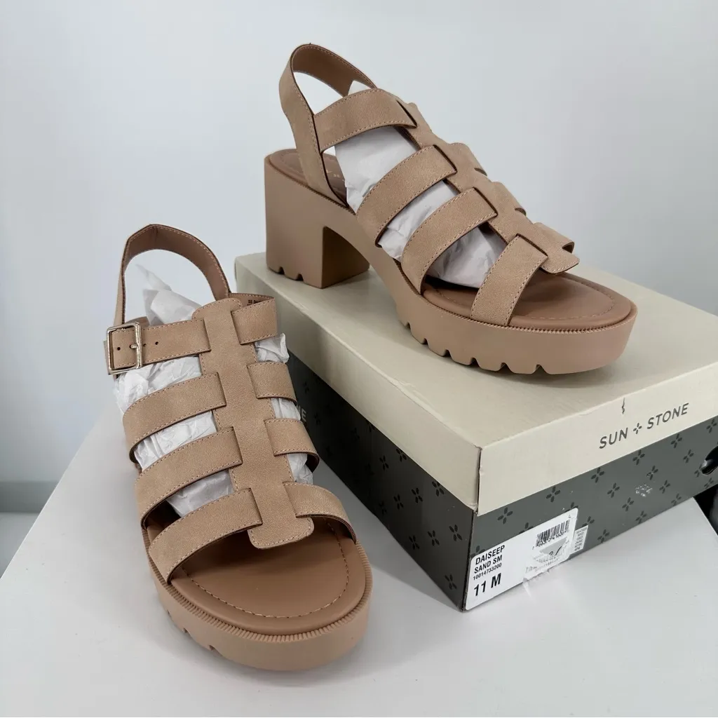 Sun + Stone Daisee Fisherman Sandals Beige Faux Leather size 11 NIB Platform Tan - Image 2