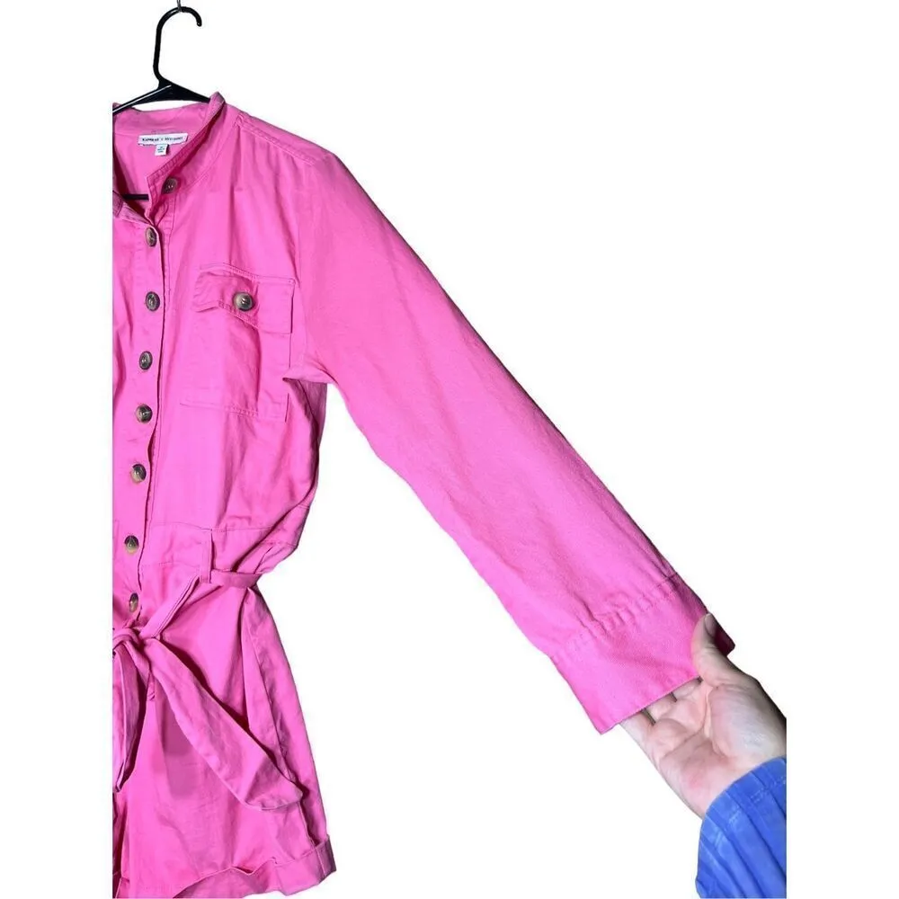 Express‎ X Rocky Barnes Women’s M Pink Long-Sleeve Button Romper Size Medium - Image 6