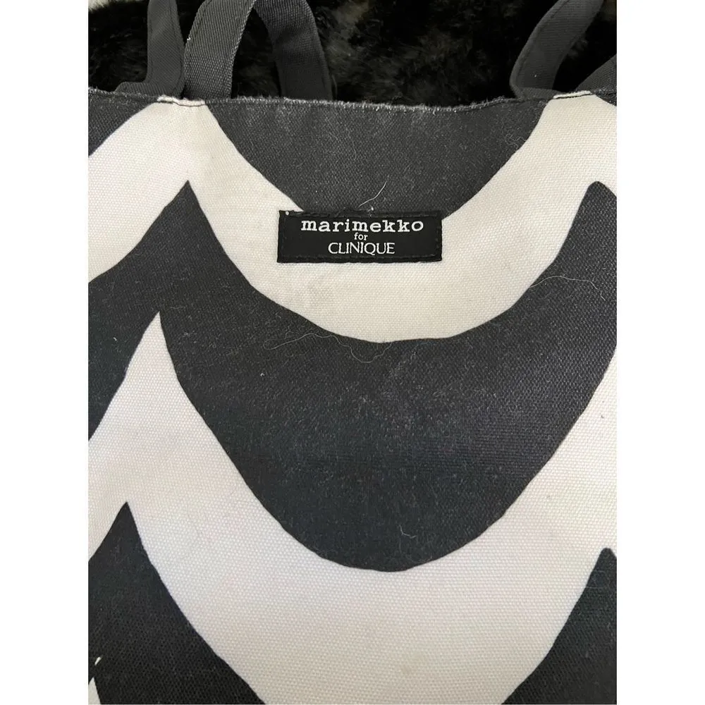 Marimekko Clinique Tote Bag Waves Black White Designer Travel Shopping - Image 2