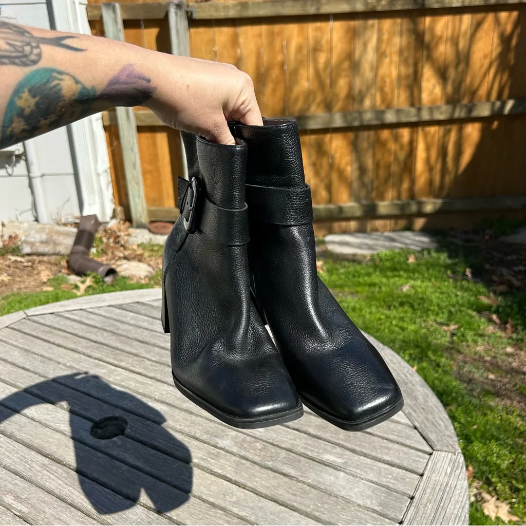 Paul Green Block Heel Belted Black Leather Nirvana Ankle Boot size US 8.5 - Image 7