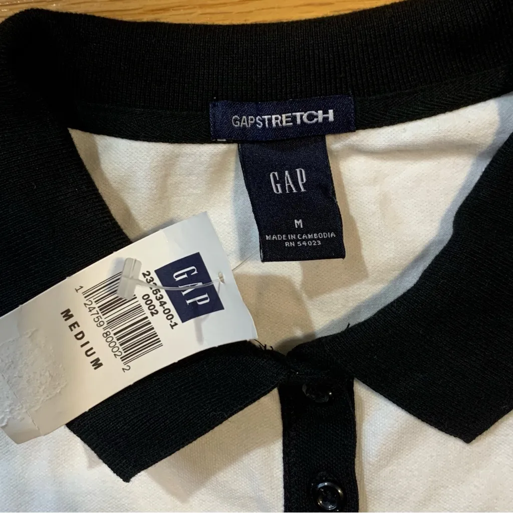 Gap Stretch Polo Shirt White with Blue Collar Women's Medium New with Tags - Image 5