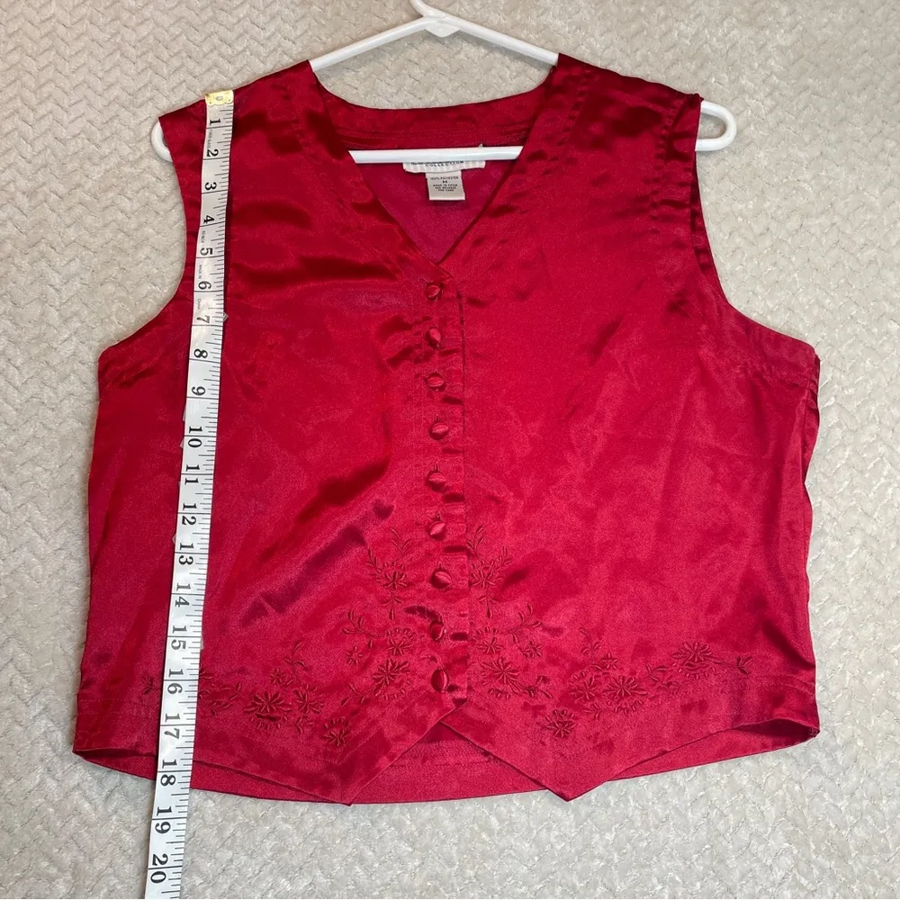 Bali Studios Vintage 90s Red Satin Button Down Vest M Witchy Whimsigoth Size M - Image 7