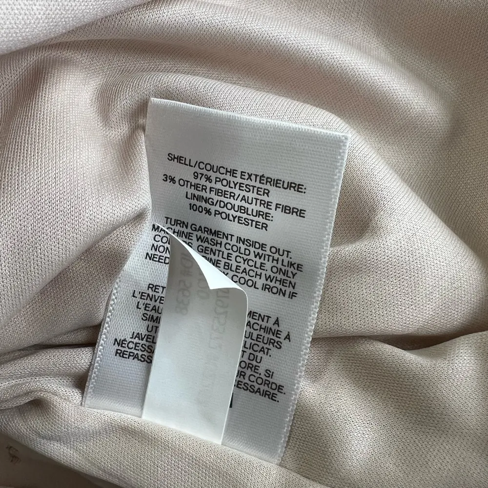 Express cream gold metallic embroidered sheer puff sleeve S mini dress keyhole - Image 9