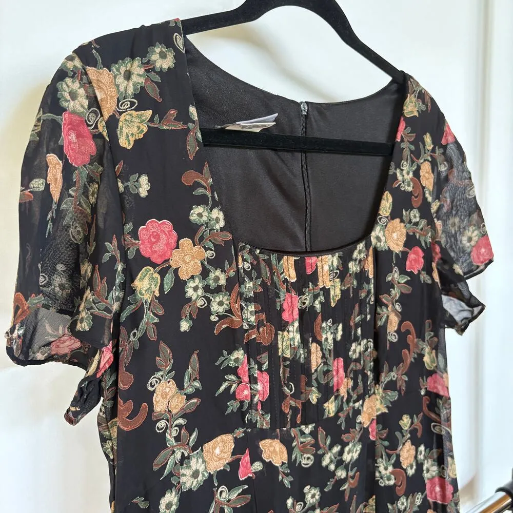 Y2K Black Floral Whimsygoth Maxi Dress Empire Fairy Grunge Dark Romantic Sz 14 - Image 2