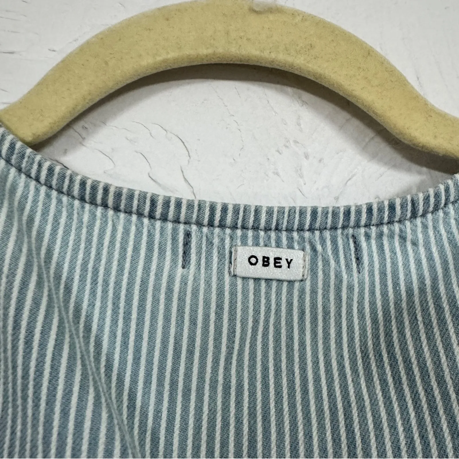 Obey Blue White Striped Sleeveless Jumpsuit Womens 27 Beachy Lightweight Casual - Image 12