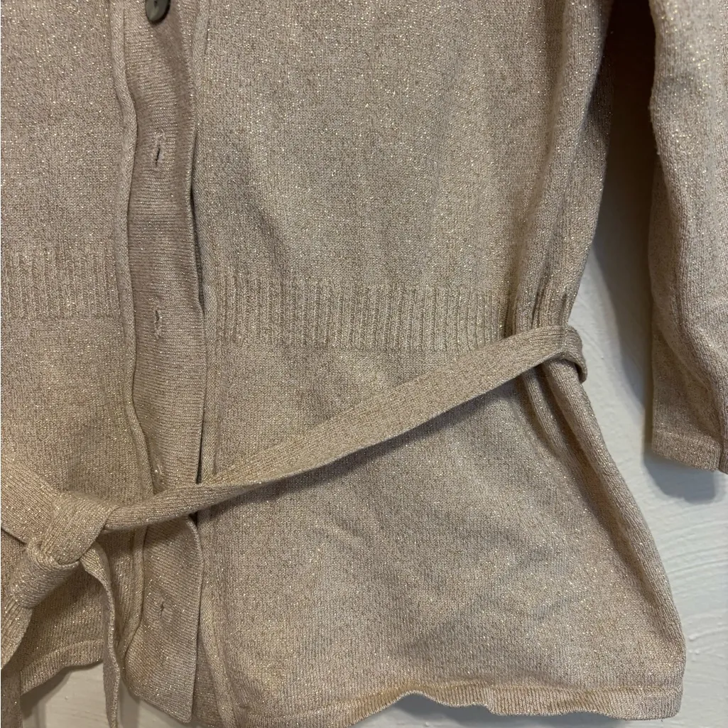 Massini Gold Metallic Button Front Cardigan with Waist Tie Women’s Large ✨ - Image 6