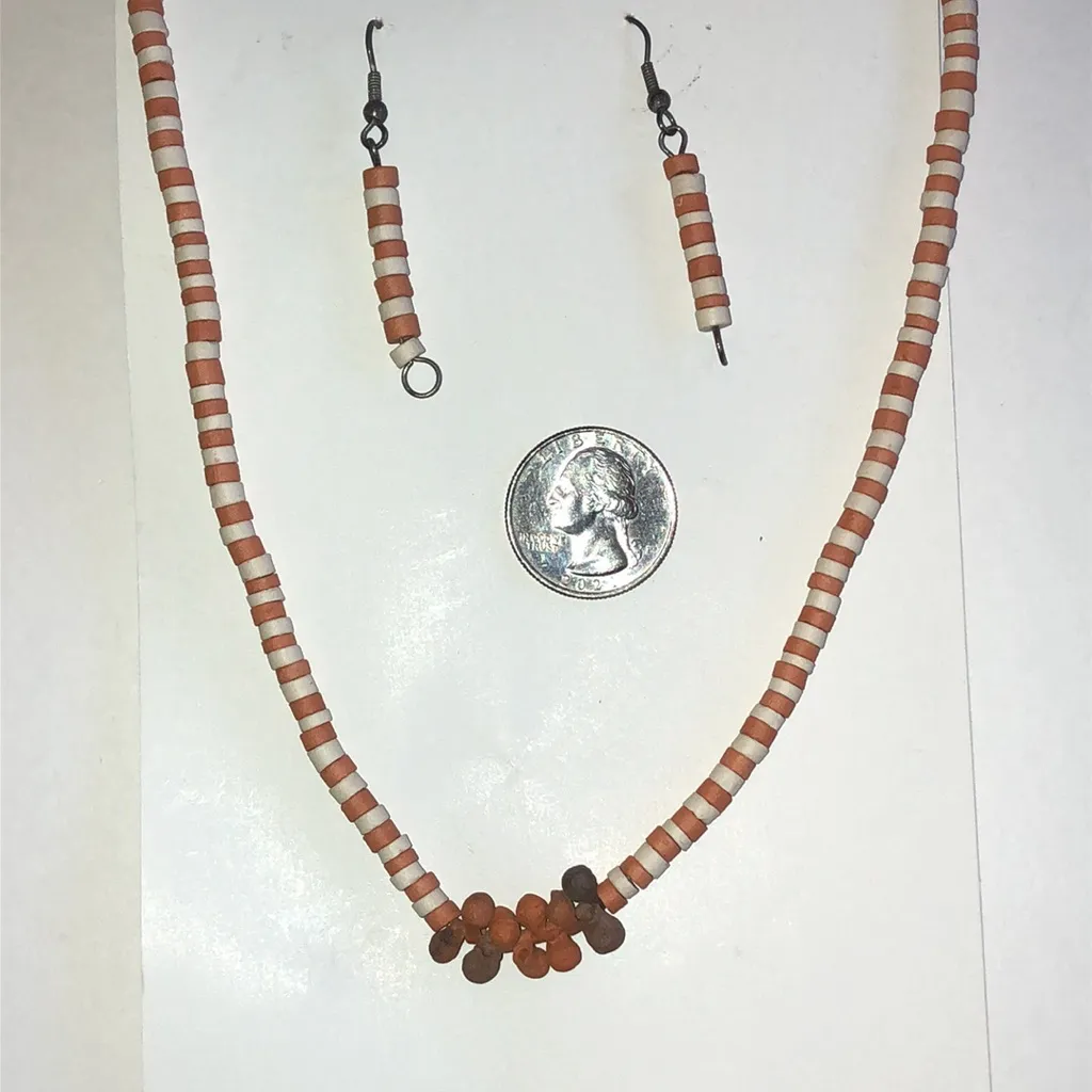 MAKU Orange and White Pottery Beaded Boho Necklace Set - Image 5