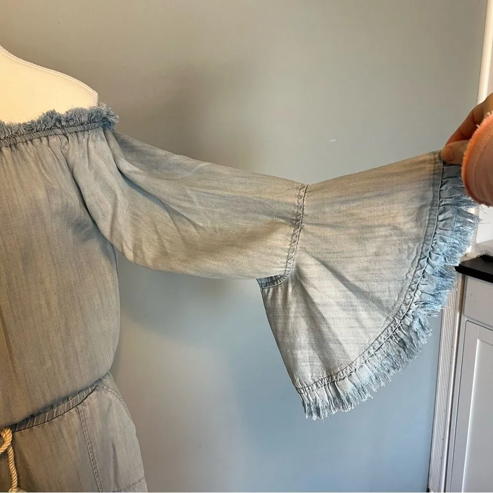 Ramy Brook Esie Chambray Romper Size XS Long Bell Sleeves Off the Shoulder - Image 6