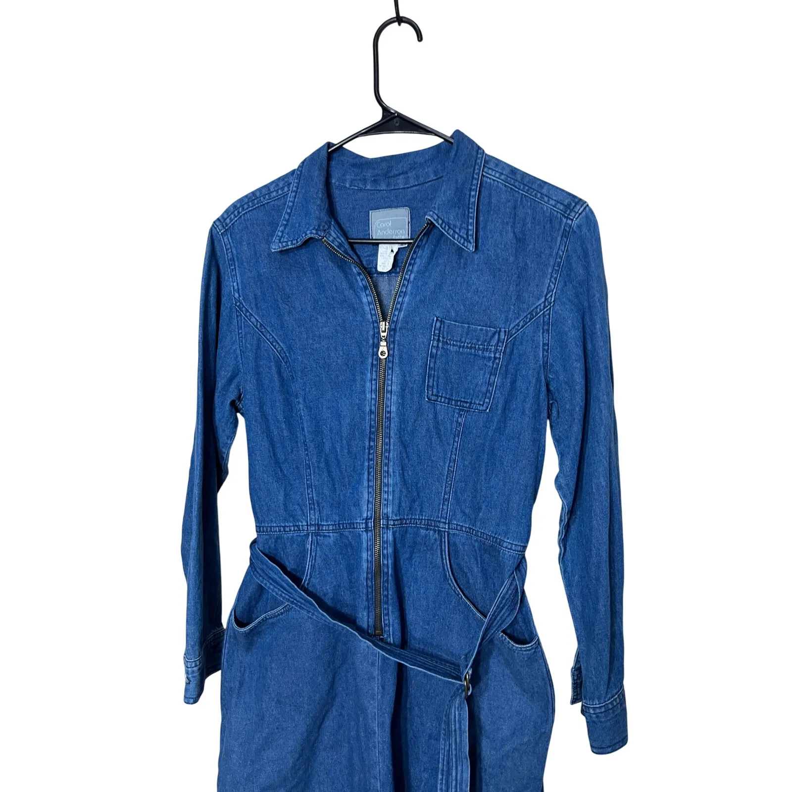 Carol Anderson Petite Denim Zip Up Belted Dress Size 10 Blue - Image 2