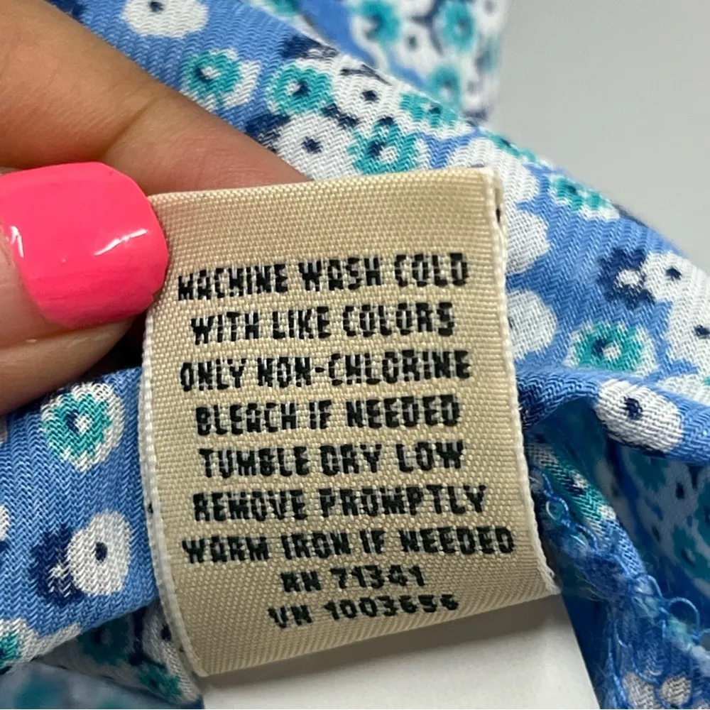 L.L. Bean floral split neck tee shirt short sleeve button blouse xl regular - Image 6