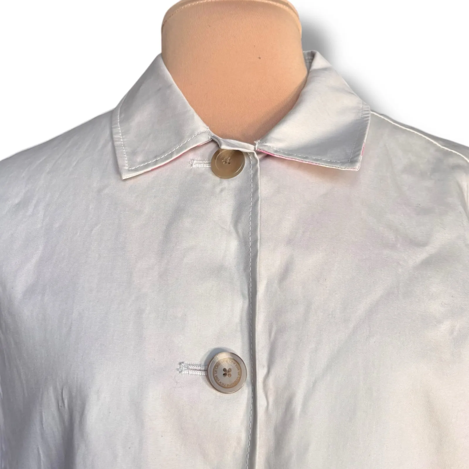 Liz Claiborne New York Petal Pink Floral Lined Tan Cotton Trench Coat Petite - Image 2