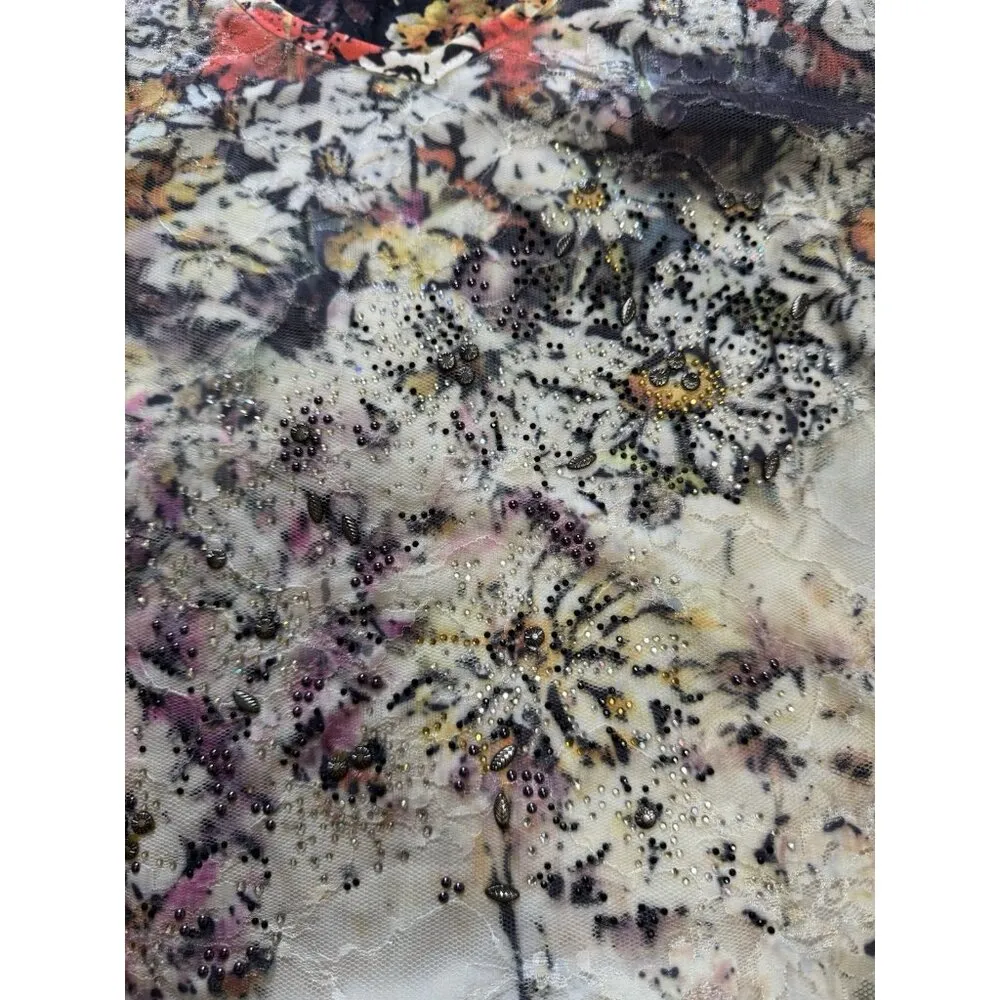 Christopher & Banks Women Floral Short Sleeve T Top Embellished Size Petite Smal - Image 6