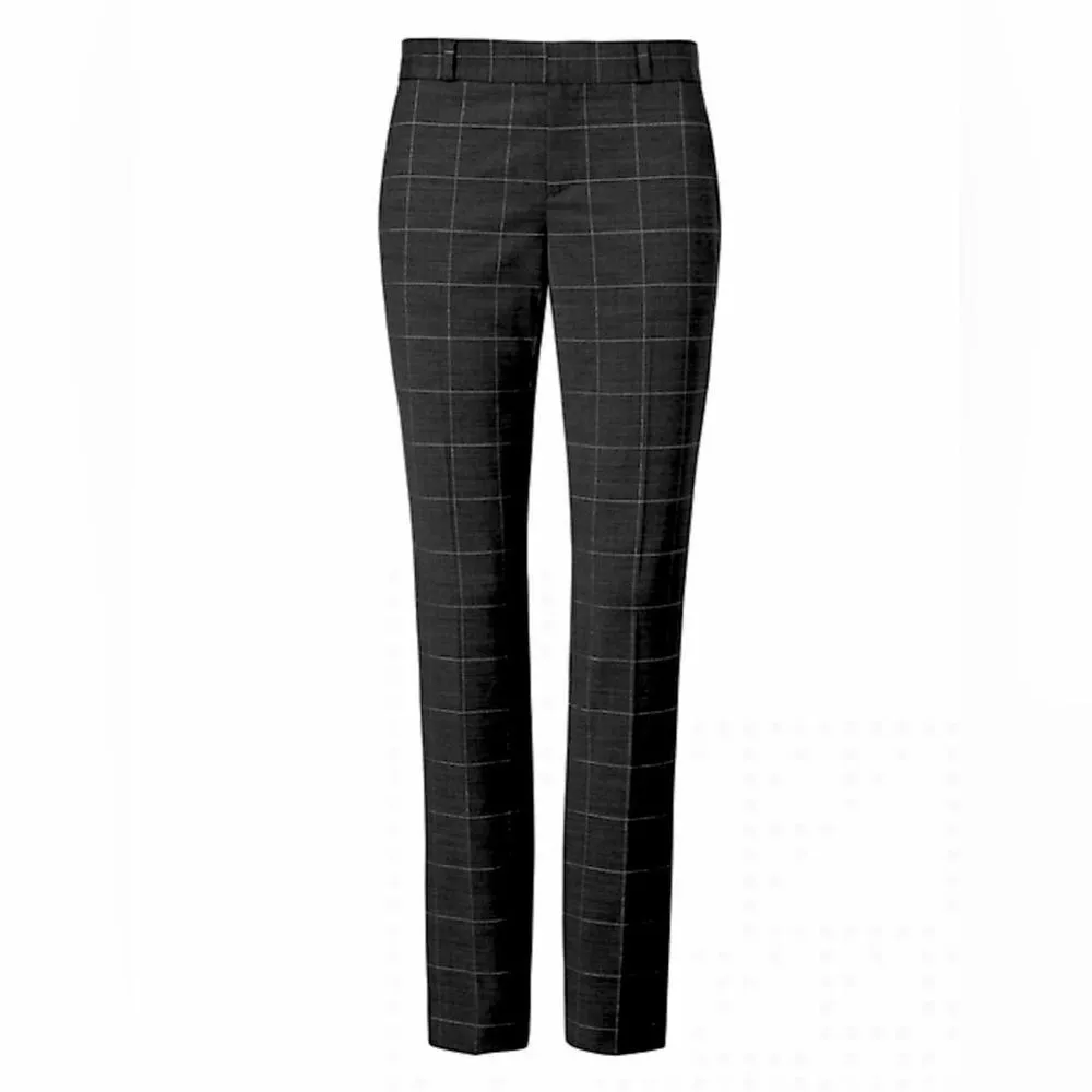 Banana Republic Ryan Slim Straight Fit Washable Windowpane Plaid Pant Black 6 - Image 2
