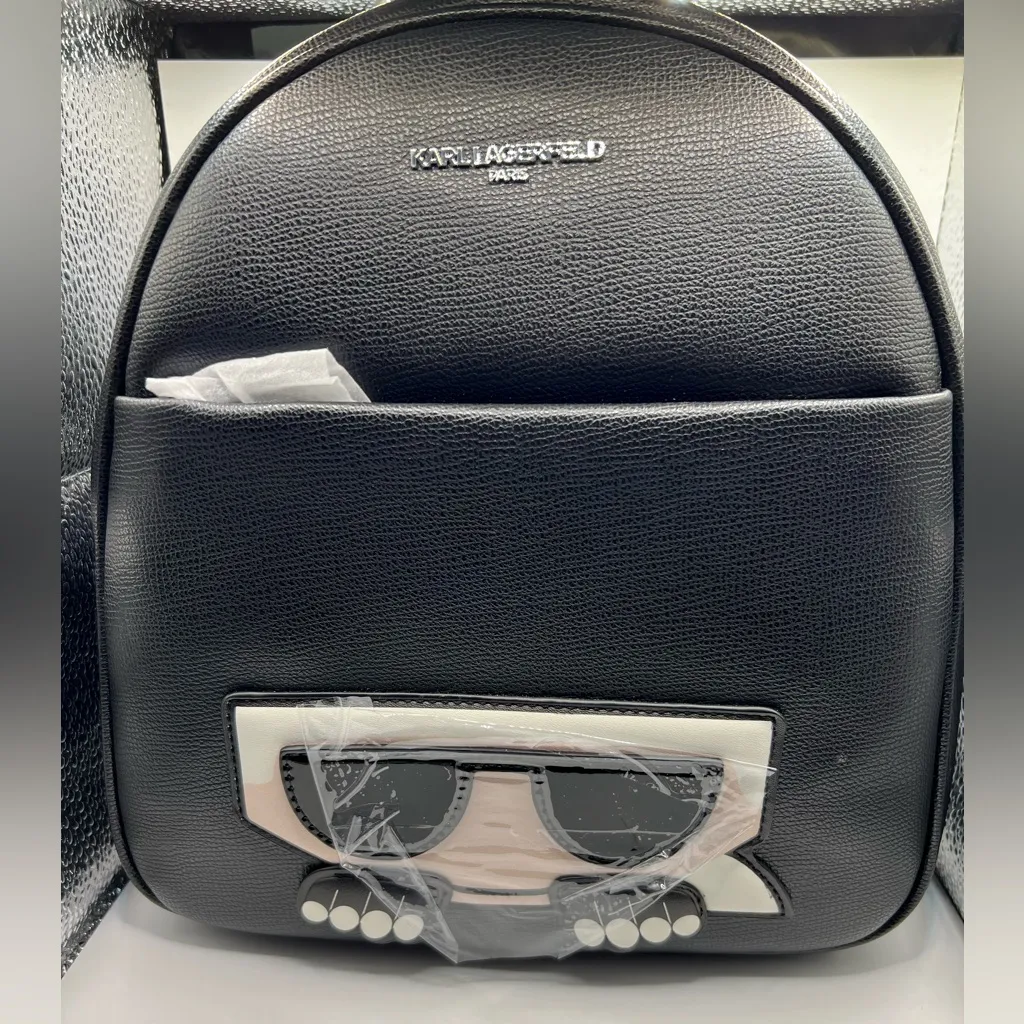 COPY - Karl Lagerfeld Paris BLACK Logo BACKPACK MEDIUM SZ NEW$198 AUTHENTIC - Image 1