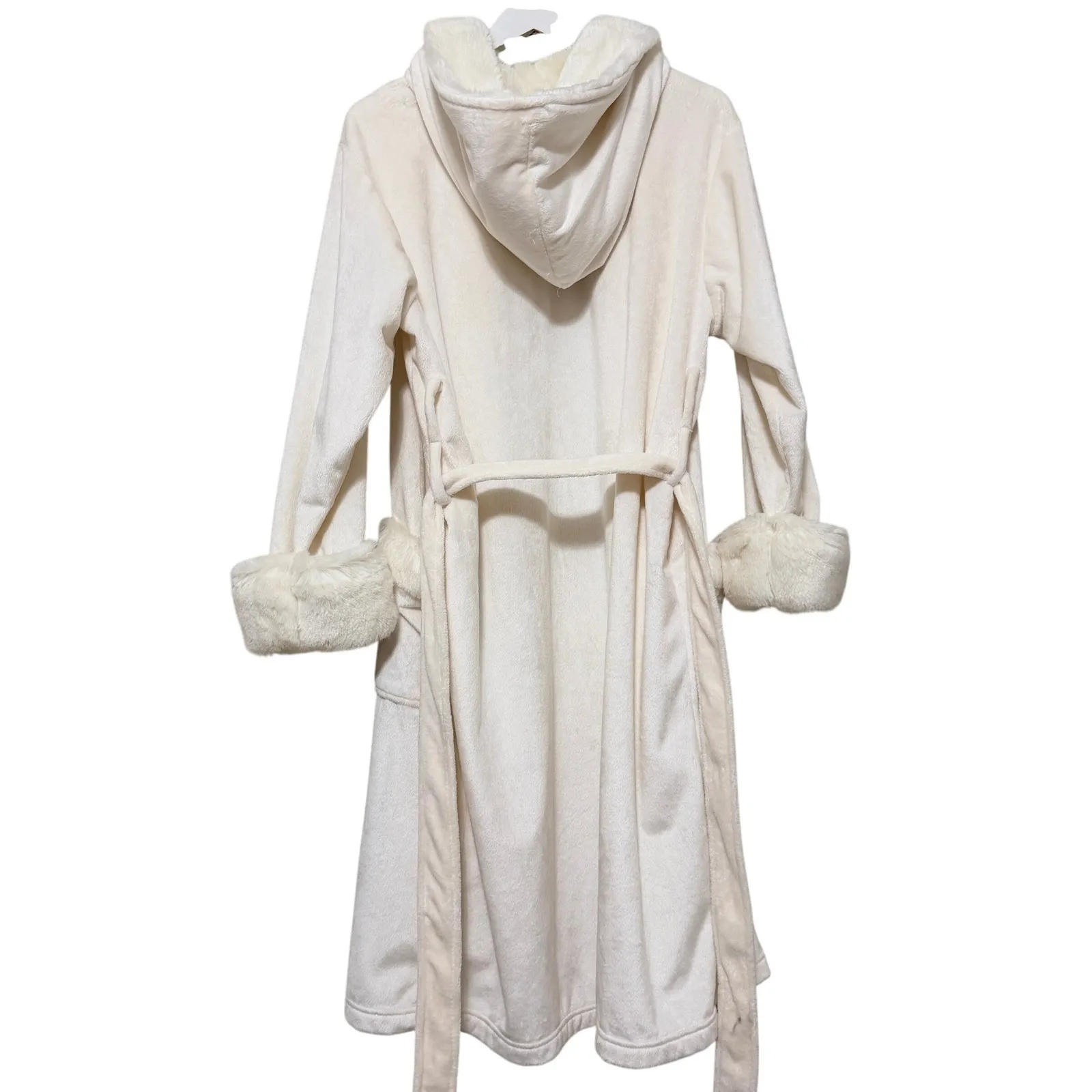 Pottery Barn Bath Robe Womens Large Ivory Cream Faux Fur Luxurious Mob Wife - Image 2
