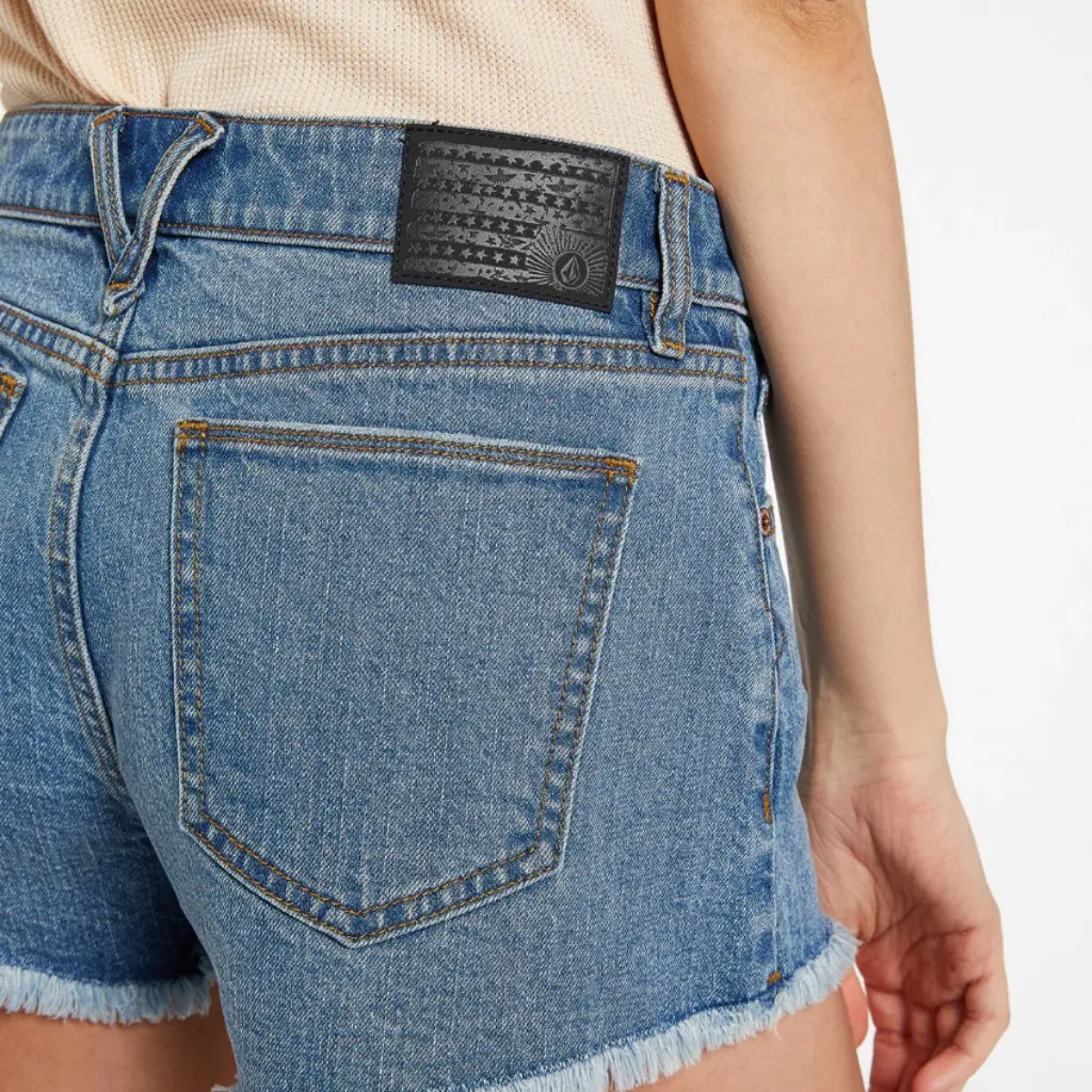 Volcom Stoney Stretch Denim Jean Shorts Medium Wash  Size 25 Short Frayed Cute - Image 3