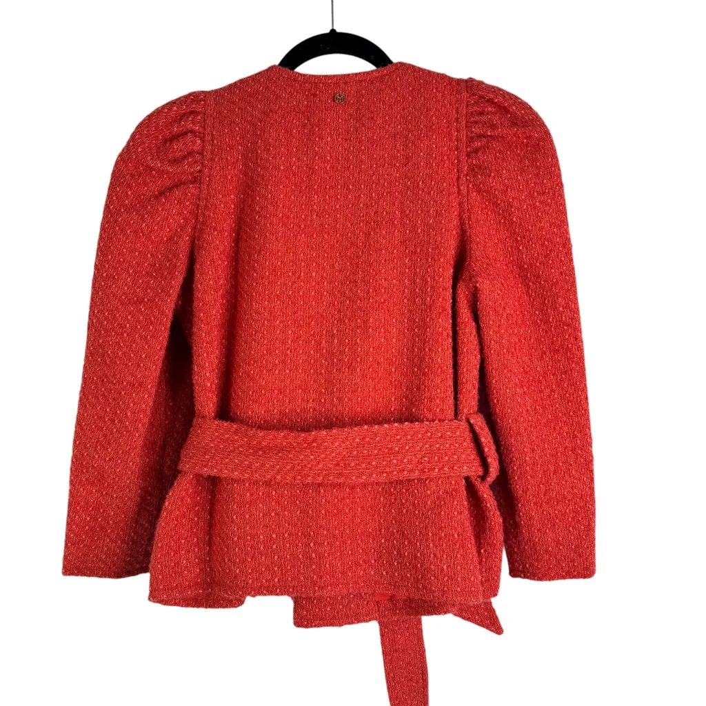 Marie Oliver Jonna Wool Coat Orange Red Tweed Tie Jacket Cropped XS X-Small - Image 9