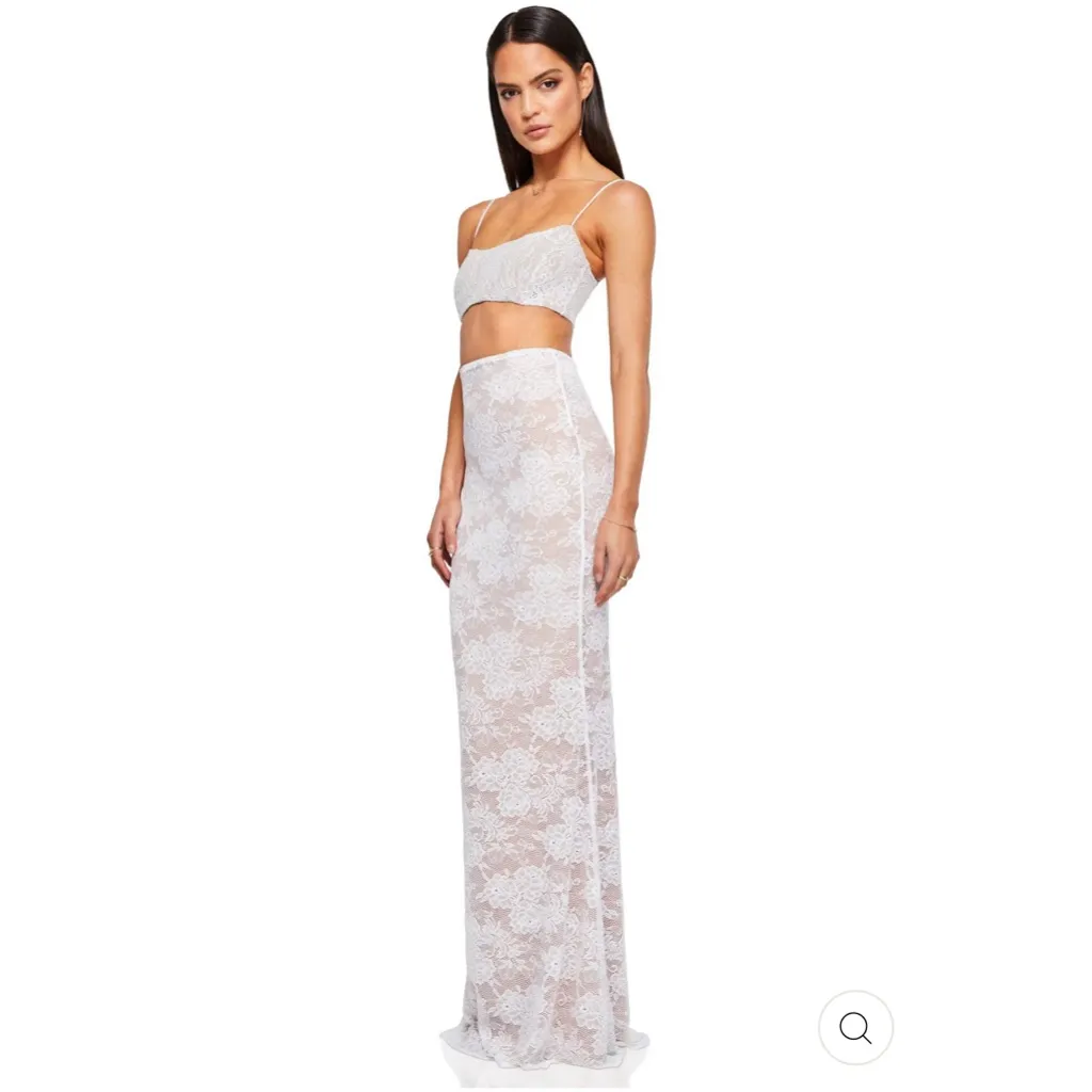 NWT Nookie Heaven Lace Crop Top and Maxi Skirt Set‎ White Sz Medium $$439 - Image 5