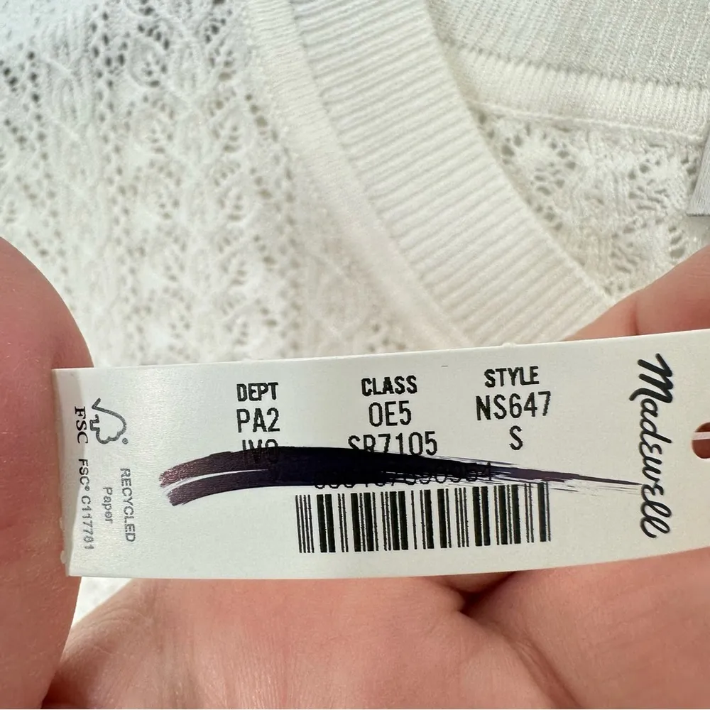 Madewell Cream Signature‎ Open-Knit Cardigan Ruffle Hem NWT Casual Lightweight - Image 4