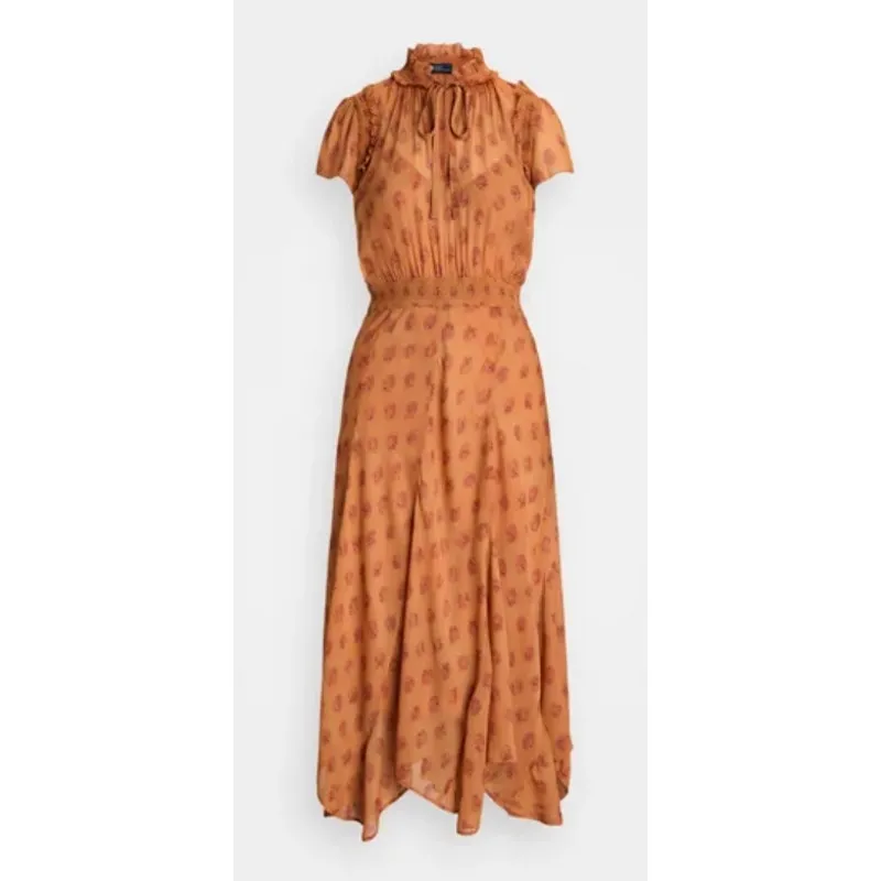 Polo Ralph Lauren Block Print Georgette Tie Neck Dress in Medallion Woodblock - Image 7