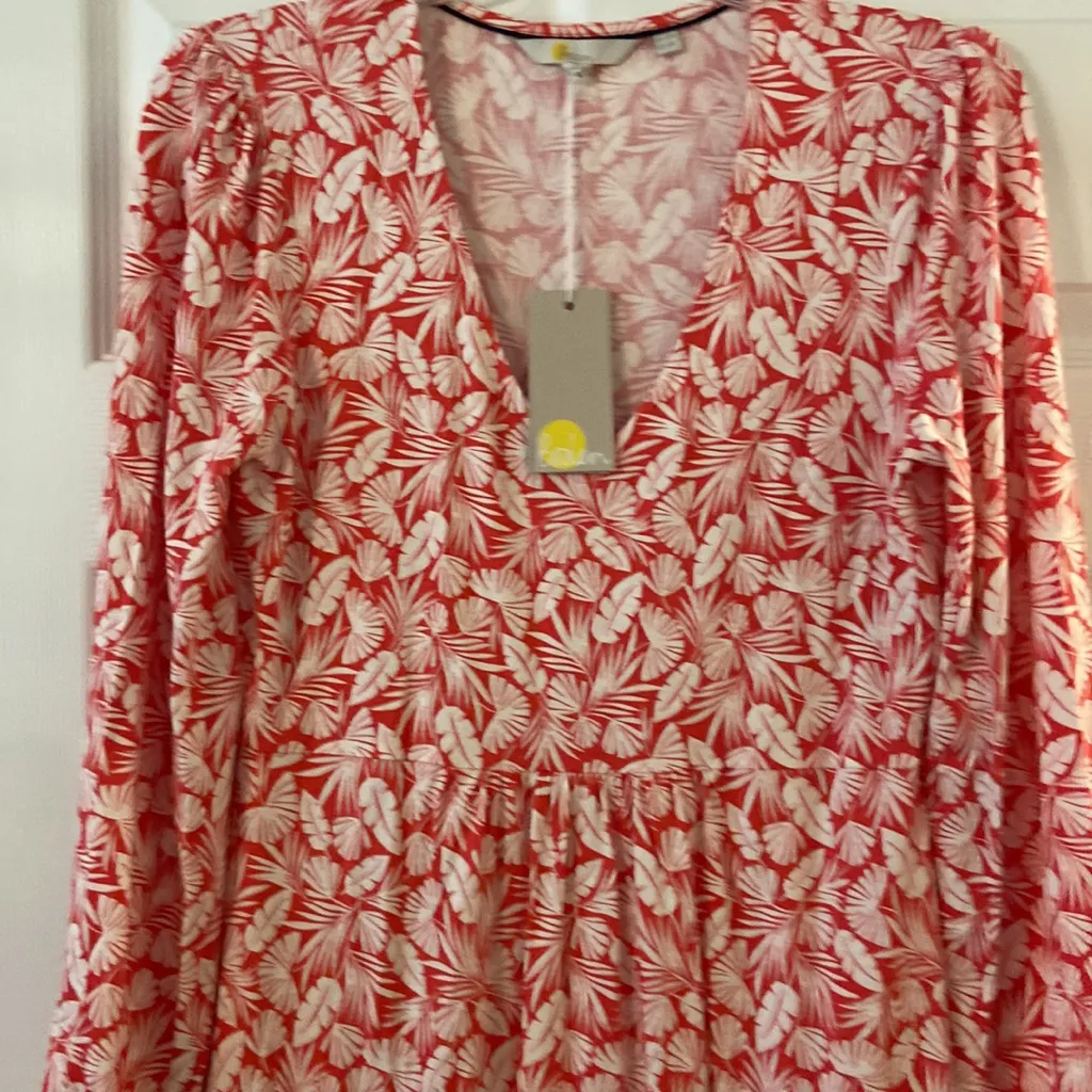 Boden Red and White Leaf Print Long Sleeve Dress size 6R brand new with tag - Image 2